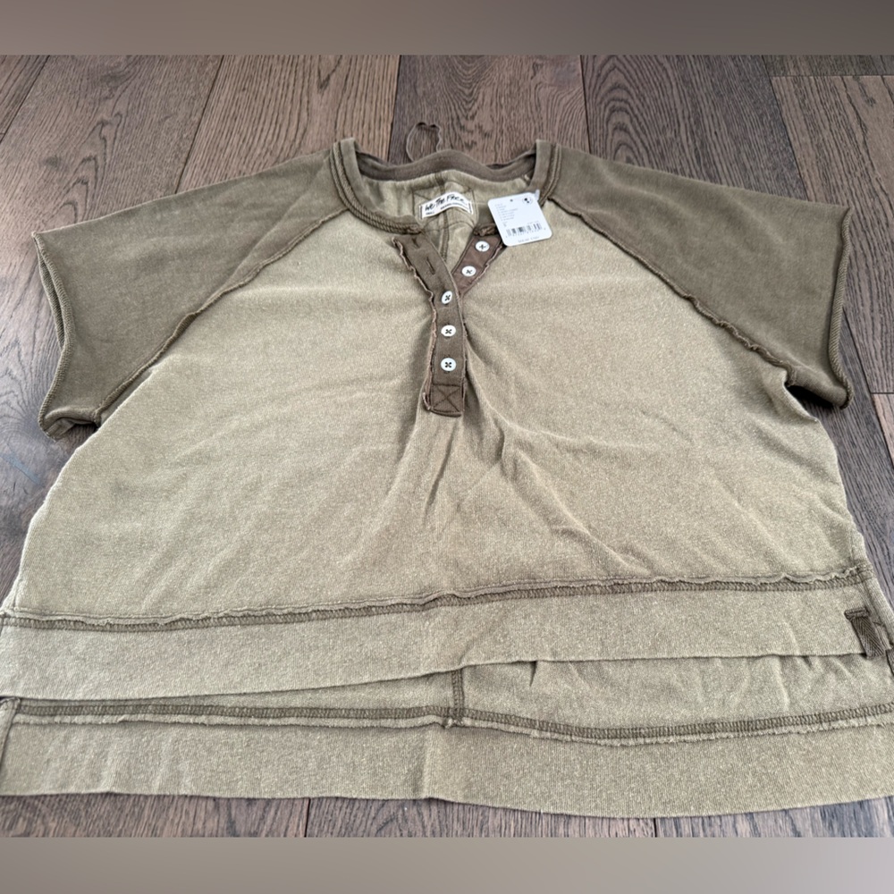 NWTs We The Free Olive Green Henley Shirt Size S